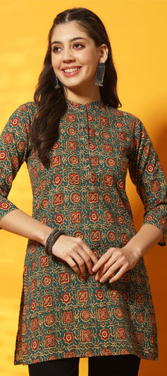 Blue color Kurti in Cotton fabric with Printed work