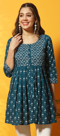 Blue color Kurti in Cotton fabric with Printed work
