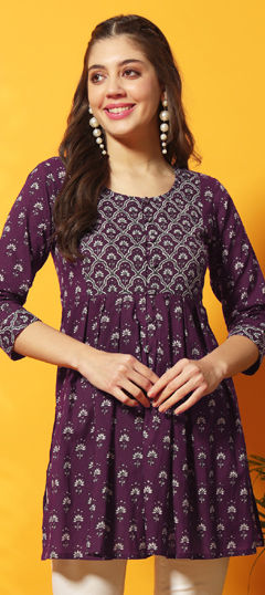 Purple and Violet color Kurti in Cotton fabric with Printed work