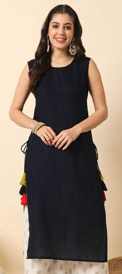 Blue color Kurti in Rayon fabric with Thread work