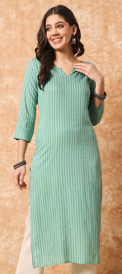 Green color Kurti in Rayon fabric with Printed work