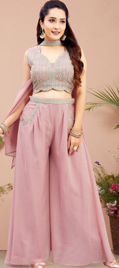 Pink and Majenta color Salwar Kameez in Georgette fabric with Embroidered, Resham, Thread work