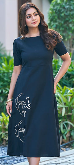 Black and Grey color Dress in Cotton fabric with Printed work
