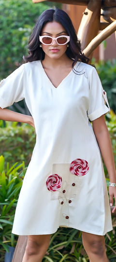 White and Off White color Dress in Cotton fabric with Printed work