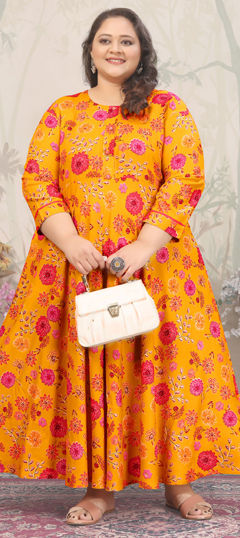 Orange color Kurti in Rayon fabric with Bandhej, Printed work