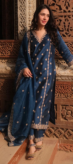 Blue color Salwar Kameez in Viscose fabric with Embroidered work