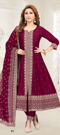 Pink and Majenta color Salwar Kameez in Silk fabric with Embroidered, Sequence, Thread, Zari work