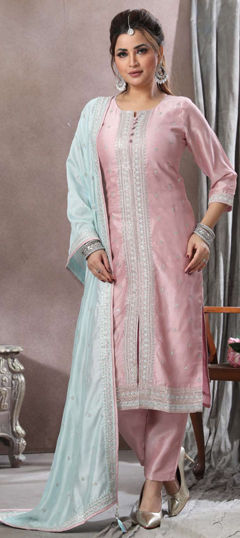 Pink and Majenta color Salwar Kameez in Silk fabric with Embroidered, Sequence, Thread work