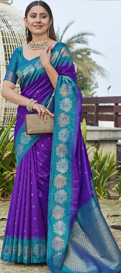 Purple and Violet color Saree in Art Silk fabric with Weaving work