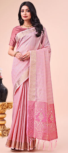 Pink and Majenta color Saree in Organza Silk fabric with Weaving work
