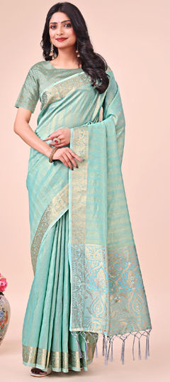 Blue color Saree in Organza Silk fabric with Weaving work