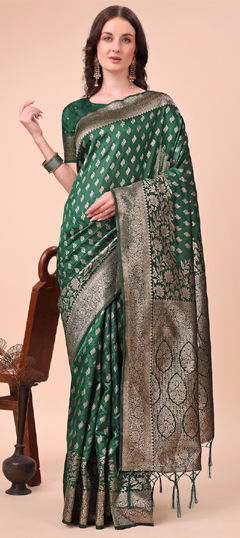 Green color Saree in Art Silk fabric with Weaving, Zari work