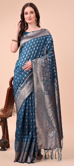 Blue color Saree in Art Silk fabric with Weaving, Zari work