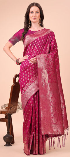 Pink and Majenta color Saree in Art Silk fabric with Weaving, Zari work