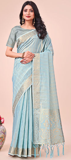 Blue color Saree in Organza Silk fabric with Weaving work