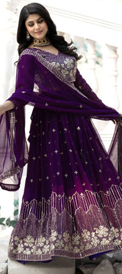 Purple and Violet color Ready to Wear Lehenga in Faux Georgette fabric with Embroidered, Sequence, Thread work