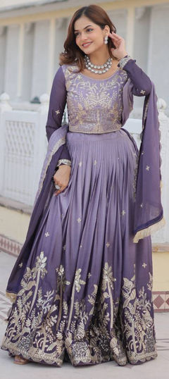 Black and Grey color Ready to Wear Lehenga in Chinon Silk fabric with Embroidered, Sequence, Thread work
