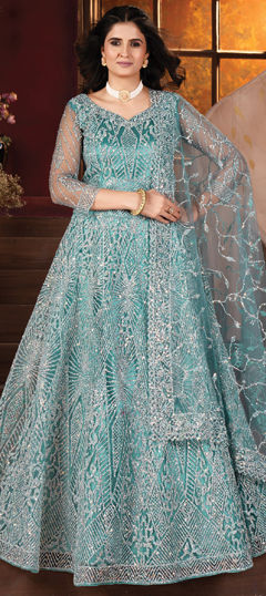 Blue color Lehenga in Net fabric with Sequence, Zircon work