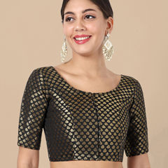 Black and Grey color Blouse in Art Silk fabric with Weaving, Zari work
