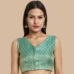 Green color Blouse in Art Silk fabric with Weaving, Zari work