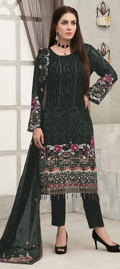 Green color Salwar Kameez in Faux Georgette fabric with Embroidered, Resham, Sequence, Thread work