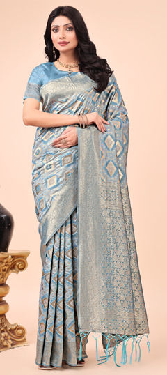 Blue color Saree in Cotton fabric with Weaving work