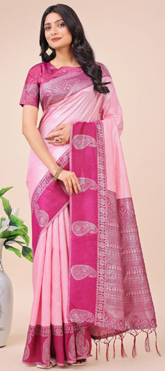 Pink and Majenta color Saree in Art Silk fabric with Printed work