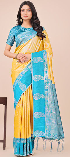 Yellow color Saree in Art Silk fabric with Printed work