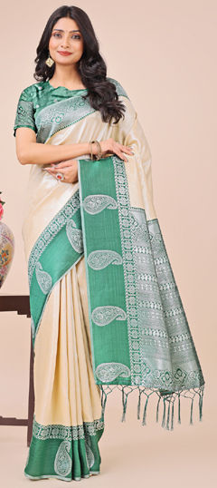 Beige and Brown color Saree in Art Silk fabric with Printed work