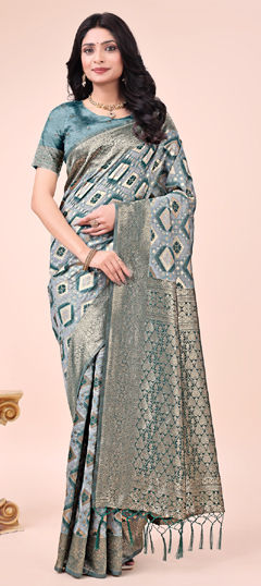 Black and Grey color Saree in Cotton fabric with Weaving work