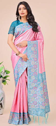 Pink and Majenta color Saree in Art Silk fabric with Printed, Weaving work
