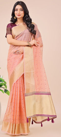 Pink and Majenta color Saree in Organza Silk fabric with Weaving work