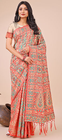 Beige and Brown color Saree in Cotton fabric with Printed work