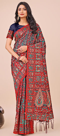 Red and Maroon color Saree in Cotton fabric with Printed work
