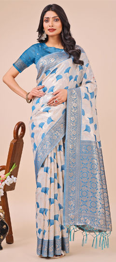 Blue color Saree in Cotton fabric with Weaving work