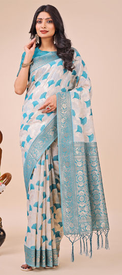 Blue color Saree in Cotton fabric with Weaving work