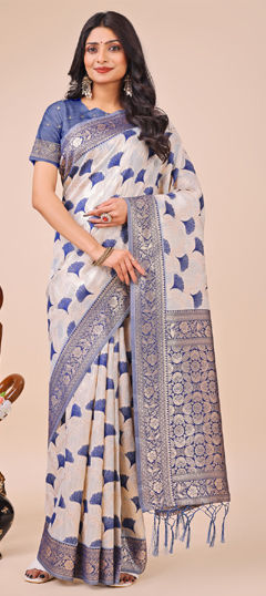 Blue color Saree in Cotton fabric with Weaving work