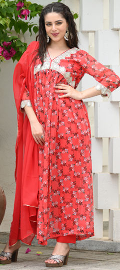 Pink and Majenta color Salwar Kameez in Georgette fabric with Floral, Printed work