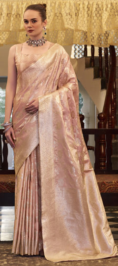 Pink and Majenta color Saree in Satin Silk fabric with Weaving, Zari work