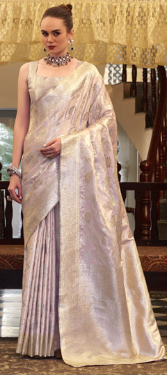 Pink and Majenta color Saree in Satin Silk fabric with Weaving, Zari work