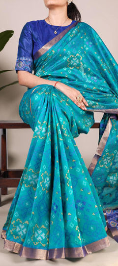 Blue color Saree in Raw Silk fabric with Weaving, Zari work