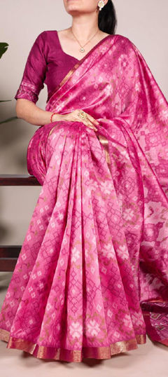 Pink and Majenta color Saree in Raw Silk fabric with Weaving, Zari work