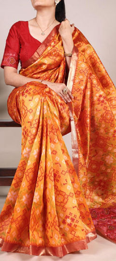 Orange color Saree in Raw Silk fabric with Weaving, Zari work