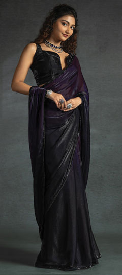 Purple and Violet color Readymade Saree in Satin Silk fabric with Sequence work