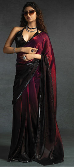 Black and Grey, Pink and Majenta color Readymade Saree in Satin Silk fabric with Sequence work