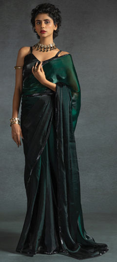 Green color Readymade Saree in Satin Silk fabric with Sequence work