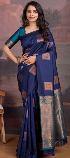 Blue color Saree in Silk fabric with Weaving work