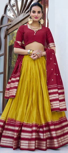 Yellow color Lehenga in Chanderi Silk fabric with Lace work