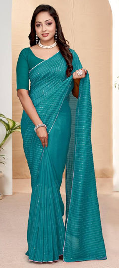 Green color Saree in Art Silk fabric with Sequence work