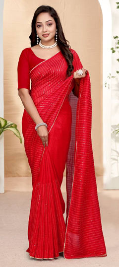 Red and Maroon color Saree in Art Silk fabric with Sequence work
